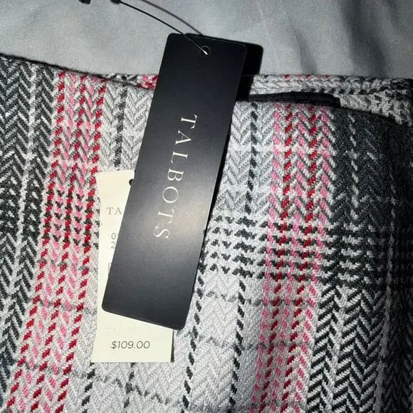 Talbots White/Gray/Red/Pink, Wool Plaid, Lined, Knee Length Pencil Skirt NWT- 14 - Picture 3 of 10